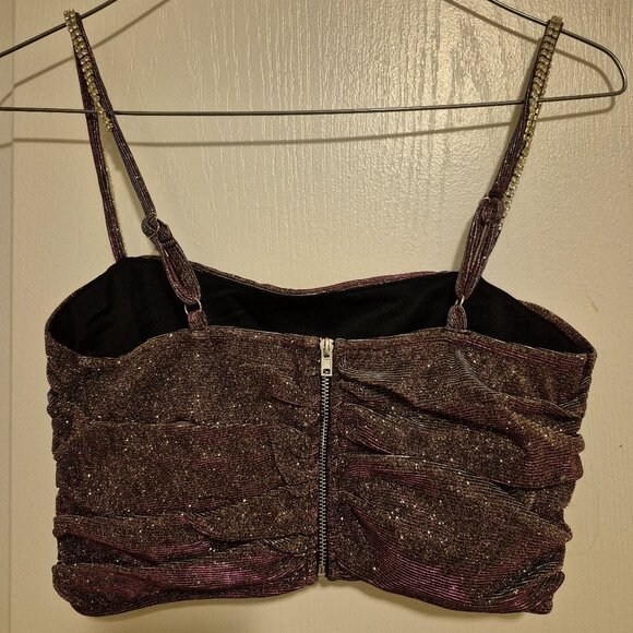 Brand New Metallic Fuchsia Cropped Top with Rhinestone Straps - Picture 2 of 3